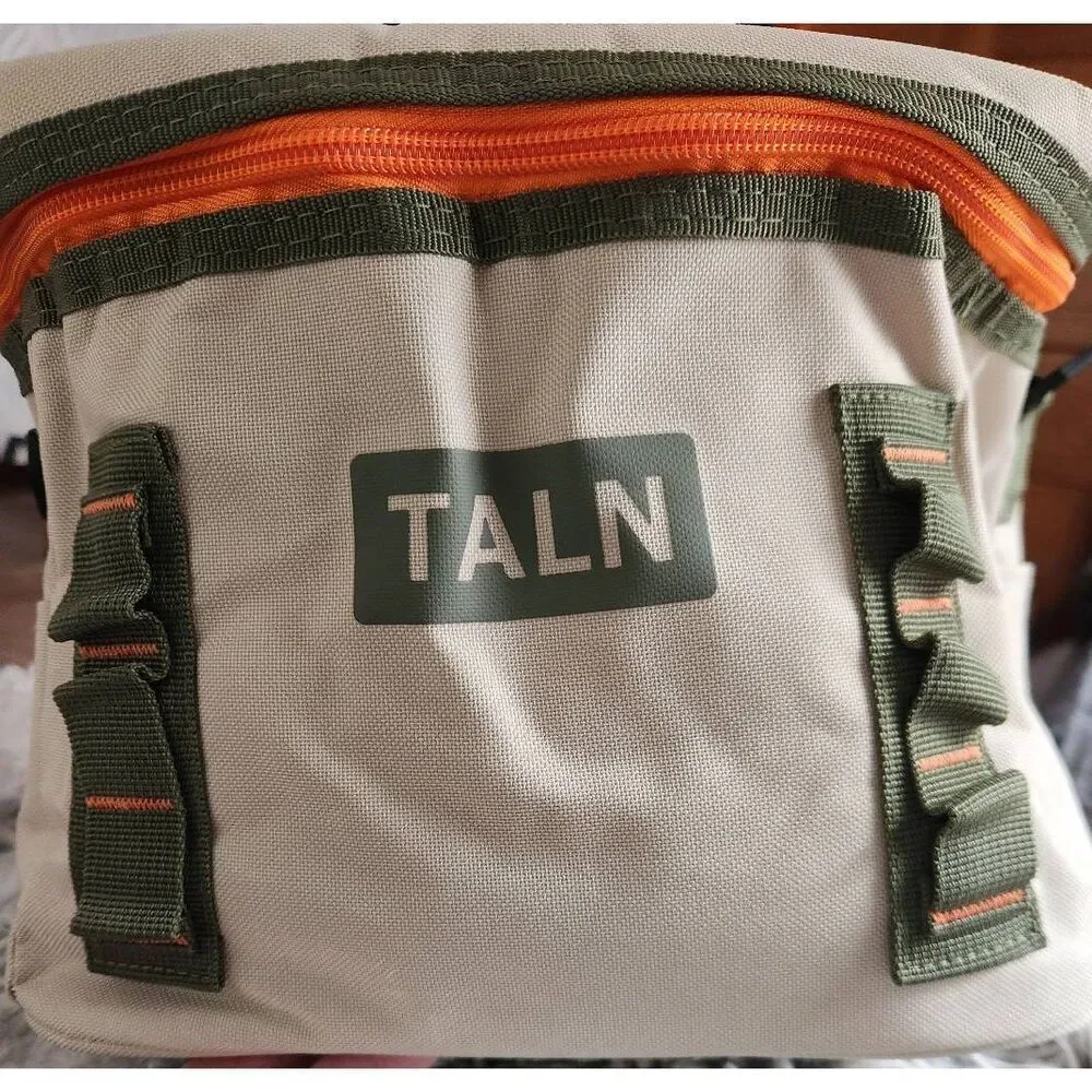 NWT Taln tan Flip top cooler bag with shoulder strap. Measures approx 12 wide, 9